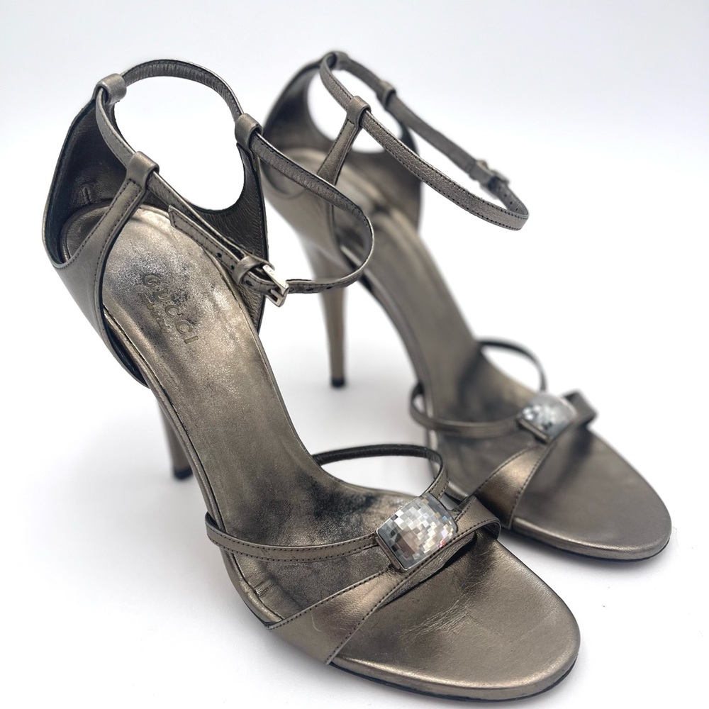 GUCCI Sand Pelle Cuoio Sasso Nappa Silk Heels Size 6.5